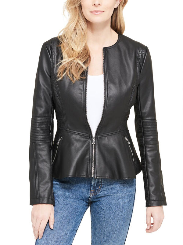 Peplum Faux Leather Jacket